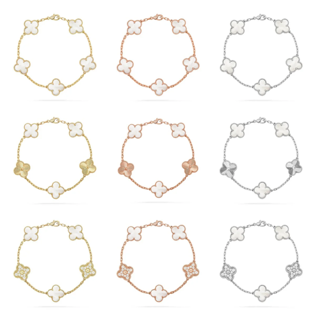 [Renovia Jewelry]CLOVER WHITE PEARL MOP 5 MOTIF BRACELET COLLECTION