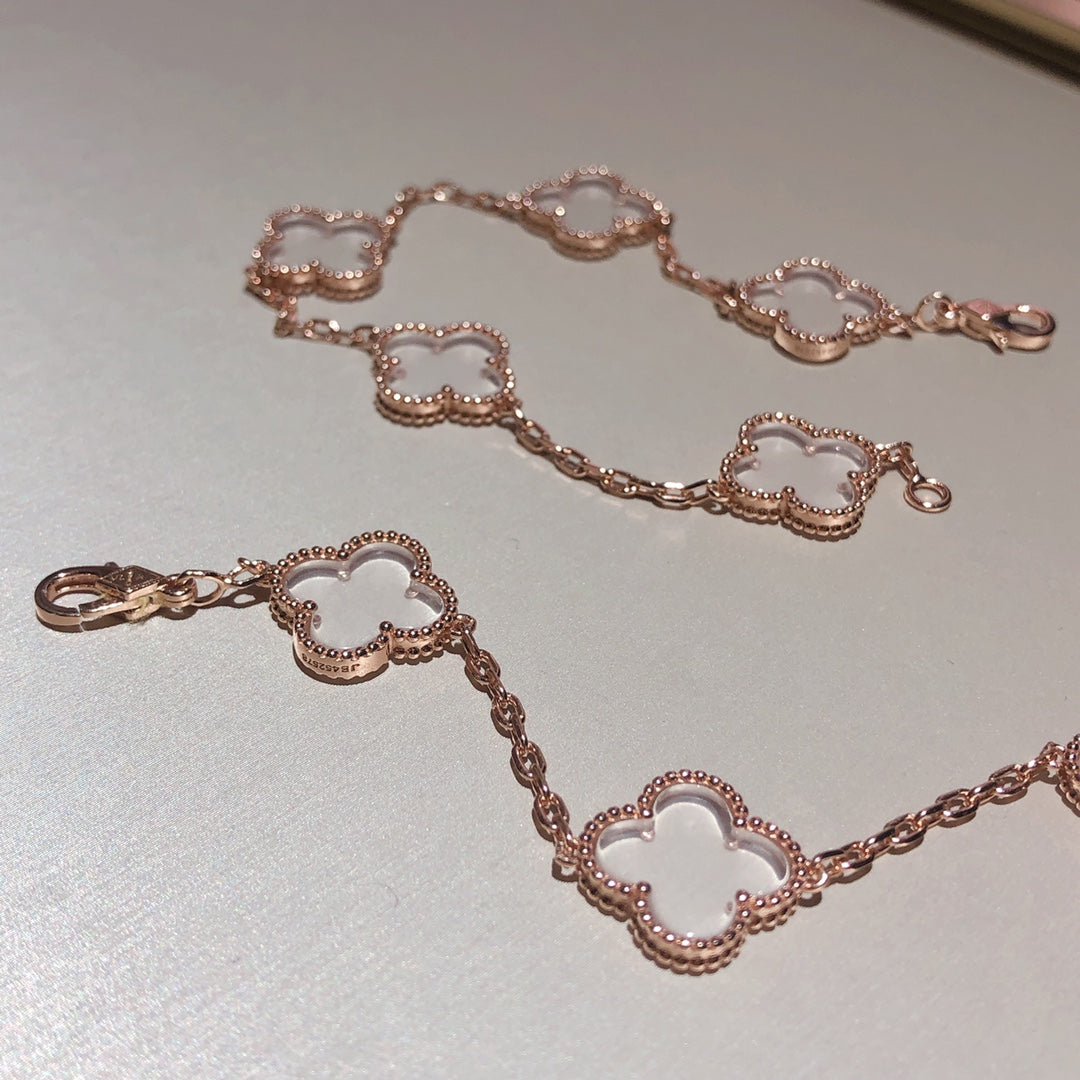 [Renovia Jewelry]CLOVER 5 MOTIF ROCK CRYSTAL BRACELET