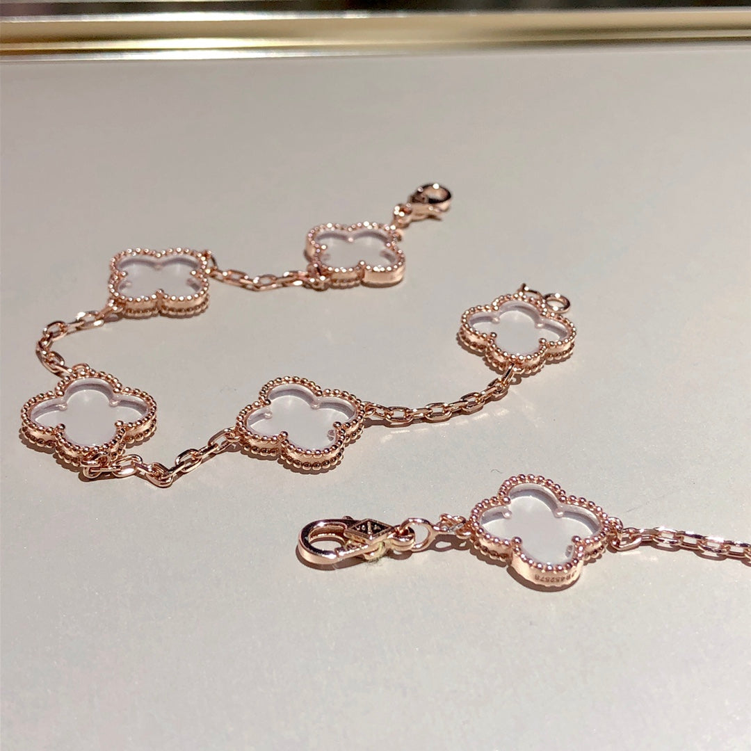 [Renovia Jewelry]CLOVER 5 MOTIF ROCK CRYSTAL BRACELET