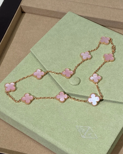 [Renovia Jewelry Jewellery] Pink Necklace with Ten Clover Designs