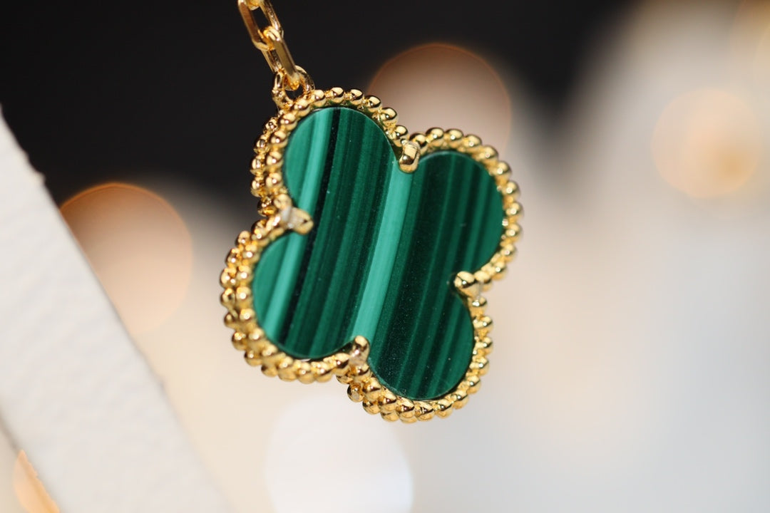 [Renovia Jewelry]CLOVER EARRINGS GOLD MALACHITE DIAMOND 3 MOTIF