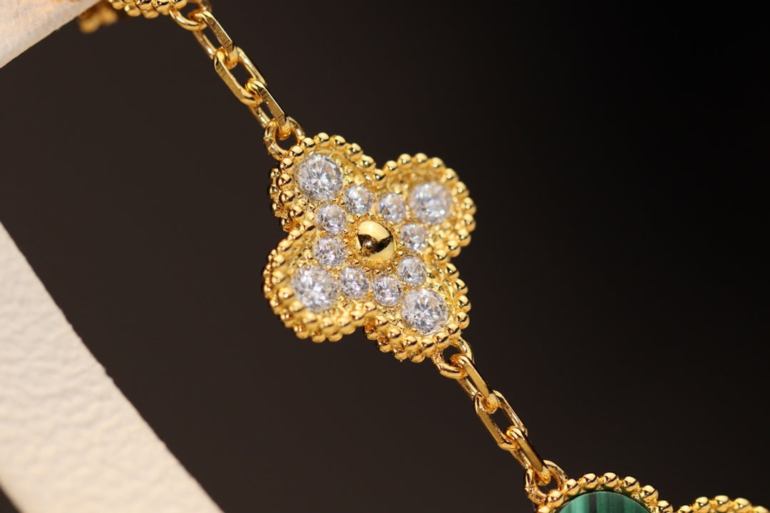 [Renovia Jewelry]CLOVER EARRINGS GOLD MALACHITE DIAMOND 3 MOTIF