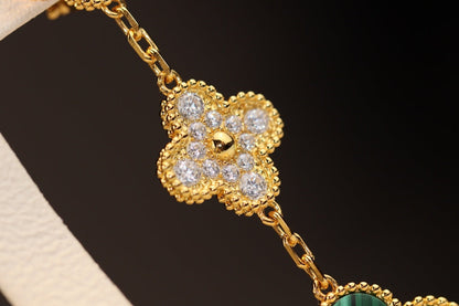 [Renovia Jewelry]CLOVER EARRINGS GOLD MALACHITE DIAMOND 3 MOTIF