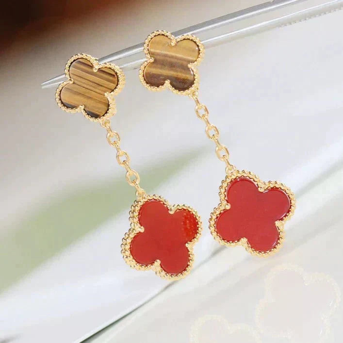 [Renovia Jewelry]CLOVER  2 MOTIF  TIGER EYE CARNELIAN EARRINGS