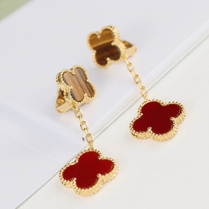 [Renovia Jewelry]CLOVER  2 MOTIF  TIGER EYE CARNELIAN EARRINGS