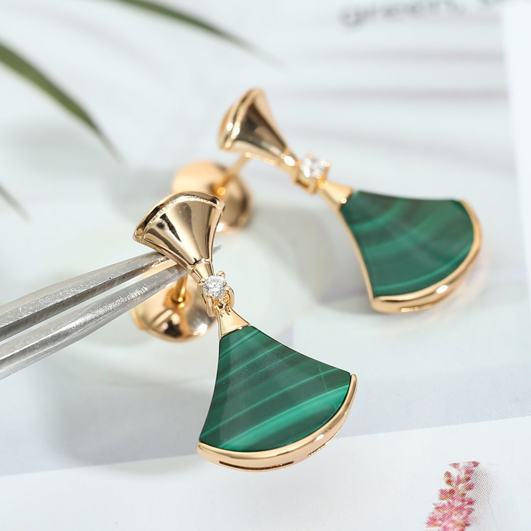 [Renovia Jewelry]DREAM MALACHITE PINK GOLD EARRINGS