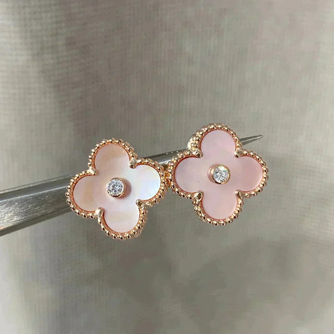 [Renovia Jewelry]CLOVER MEDIUM 1 MOTIFS  PINK MOP DIAMOND EARRINGS
