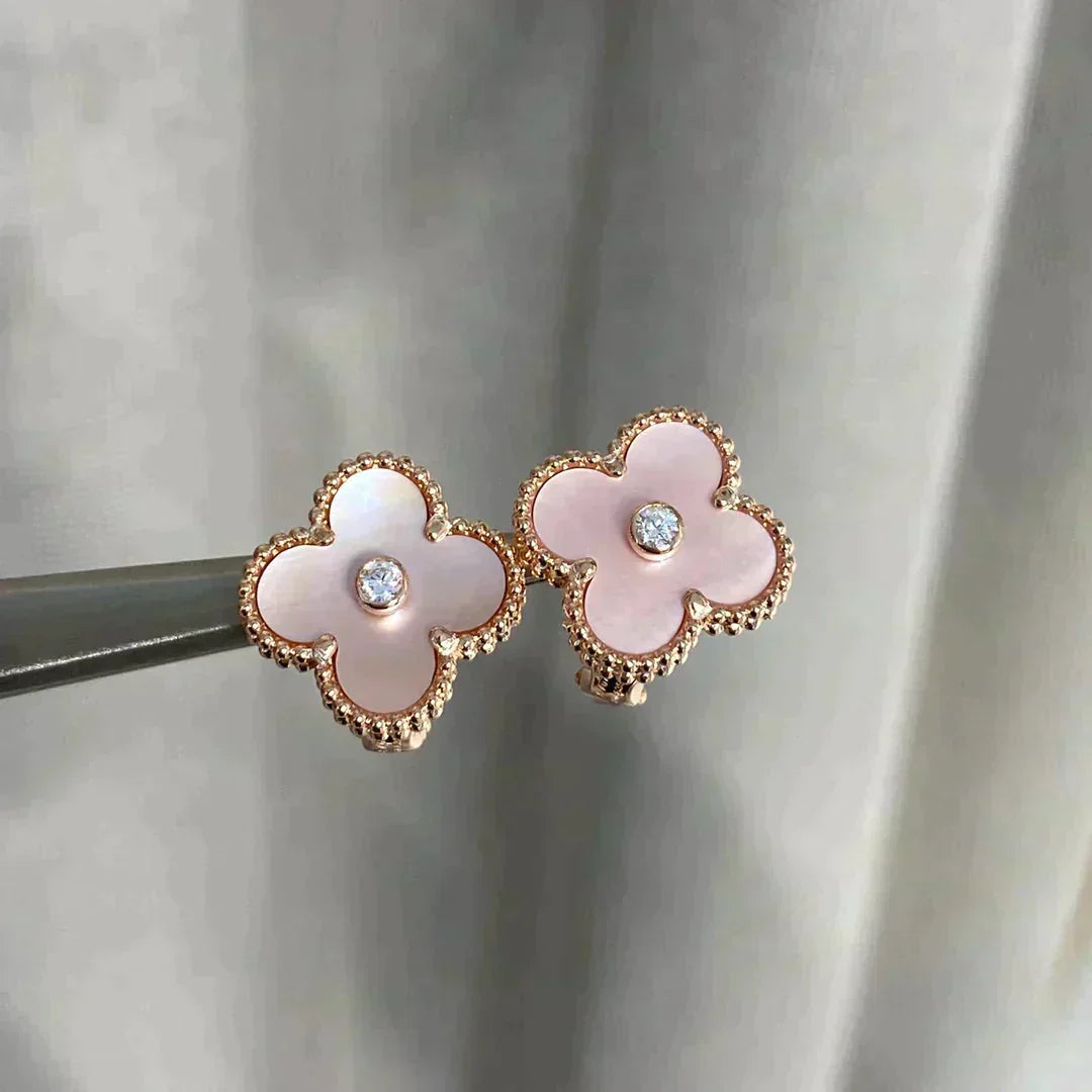 [Renovia Jewelry]CLOVER MEDIUM 1 MOTIFS  PINK MOP DIAMOND EARRINGS