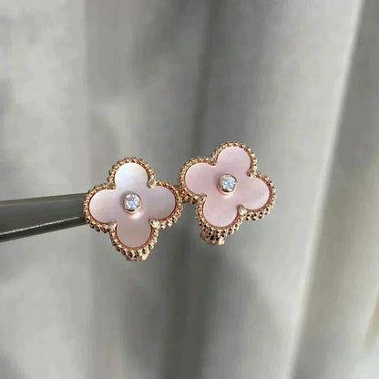 [Renovia Jewelry]CLOVER MEDIUM 1 MOTIFS  PINK MOP DIAMOND EARRINGS