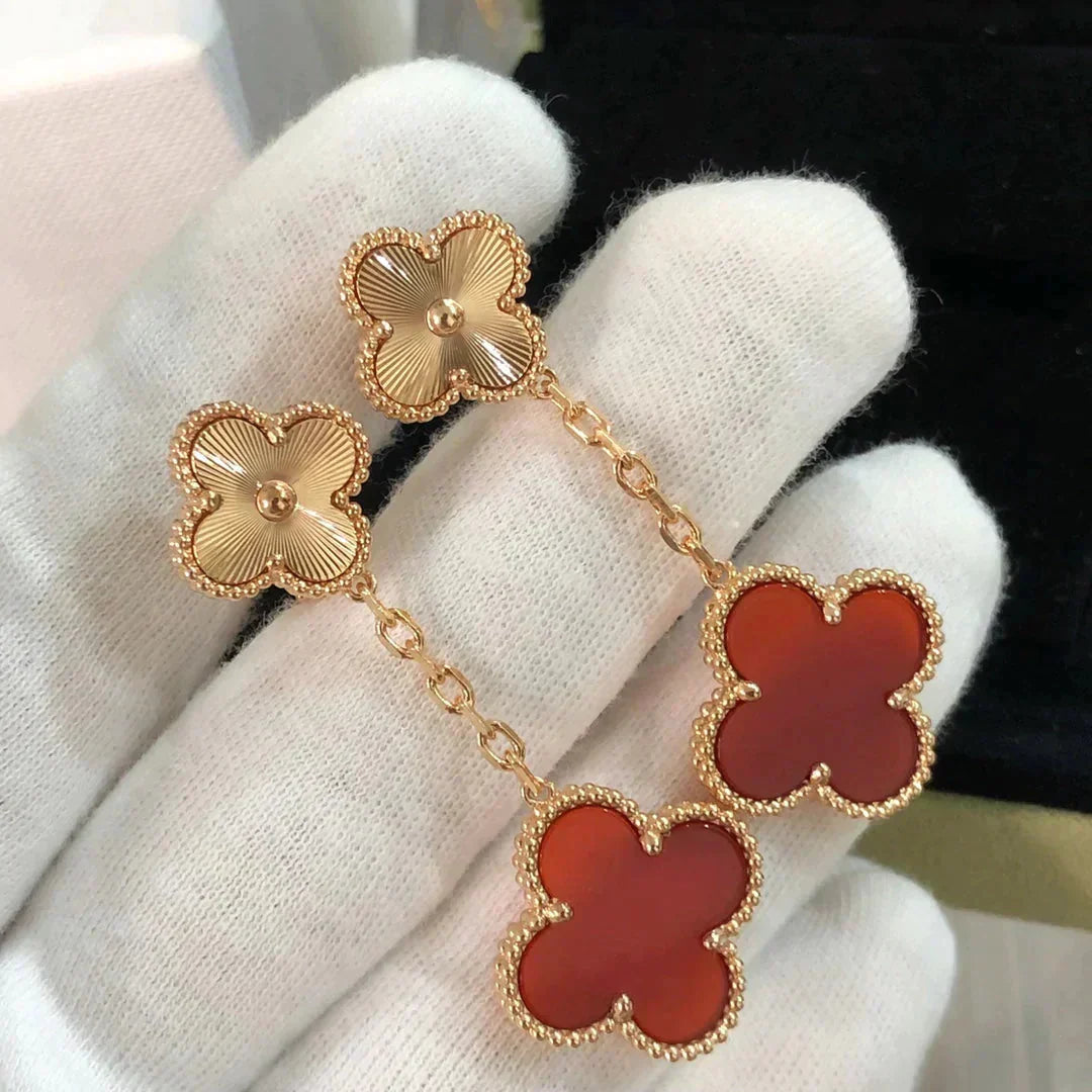[Renovia Jewelry]CLOVER 2 MOTIF  LASER CARNELIAN EARRINGS