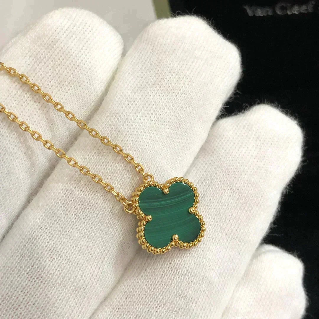[Renovia Jewelry]CLOVER 15MM MALACHITE SINGLE FLOWER  NECKLACE