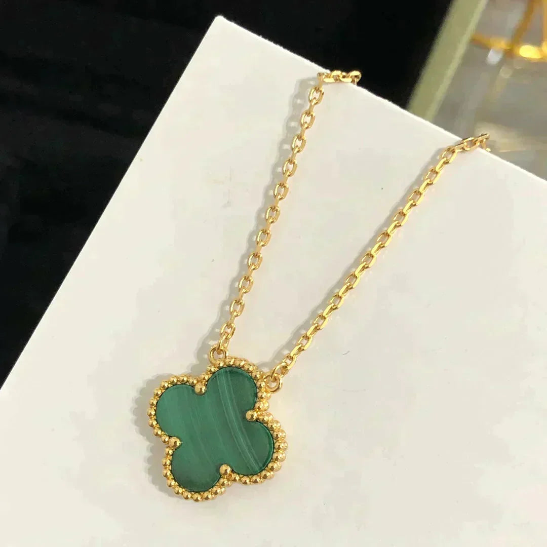 [Renovia Jewelry]CLOVER 15MM MALACHITE SINGLE FLOWER  NECKLACE