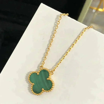 [Renovia Jewelry]CLOVER 15MM MALACHITE SINGLE FLOWER  NECKLACE