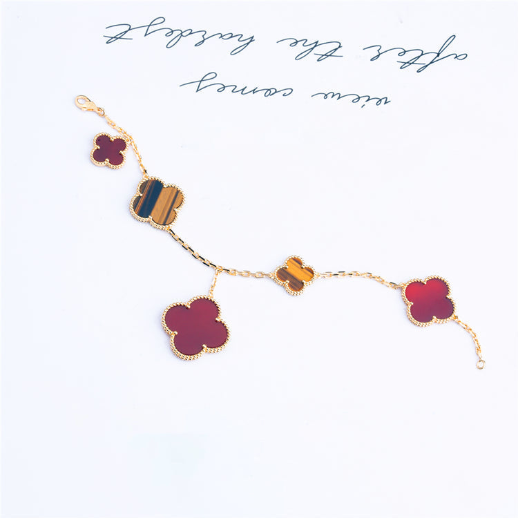 [Renovia Jewelry]CLOVER BRACELET 5 MOTIFS CARNELIAN TIGER EYE