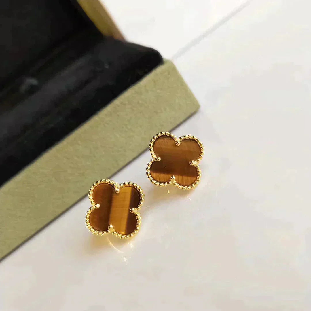 [Renovia Jewelry]CLOVER MEDIUM 1 MOTIFS TIGER EYE EARRINGS