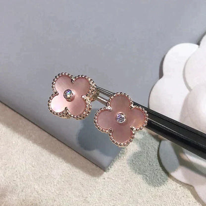 [Renovia Jewelry]CLOVER MEDIUM 1 MOTIFS  PINK MOP DIAMOND EARRINGS