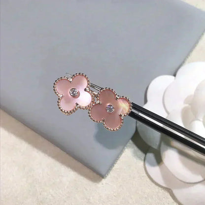 [Renovia Jewelry]CLOVER MEDIUM 1 MOTIFS  PINK MOP DIAMOND EARRINGS