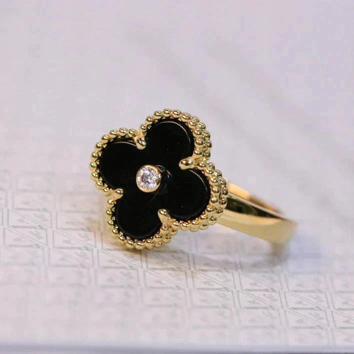 [Renovia Jewelry]CLOVER ONYX RING GOLD DIAMOND