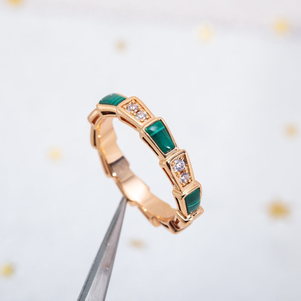 [Renovia Jewelry]SERPENTI RING PINK GOLD MALACHITE DIAMOND 3MM