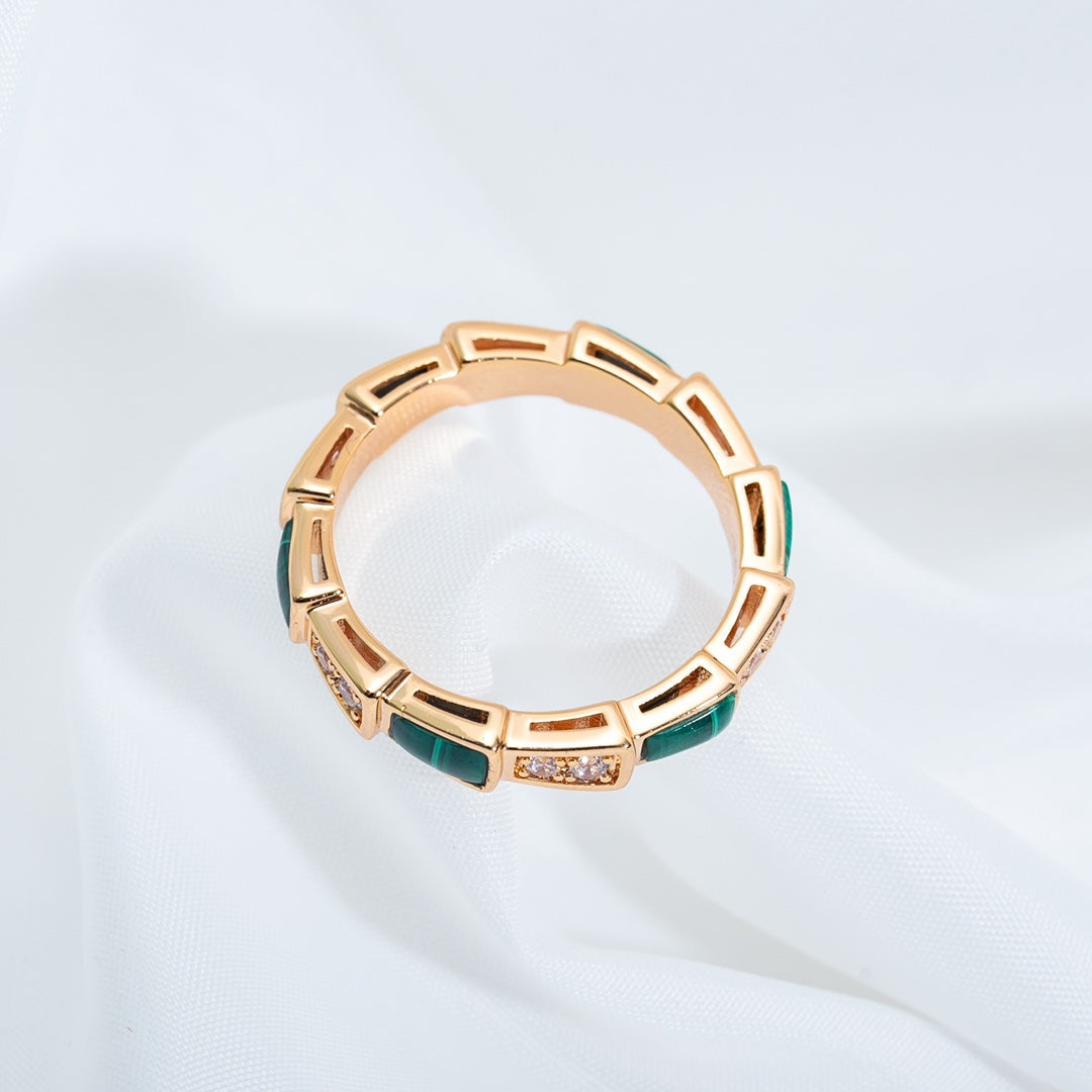 [Renovia Jewelry]SERPENTI RING PINK GOLD MALACHITE DIAMOND 3MM