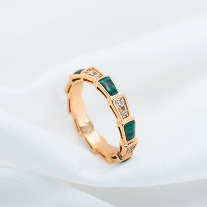 [Renovia Jewelry]SERPENTI RING PINK GOLD MALACHITE DIAMOND 3MM
