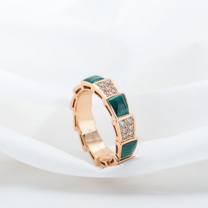 [Renovia Jewelry]SERPENTI RING PINK GOLD MALACHITE DIAMOND PAVED 4MM