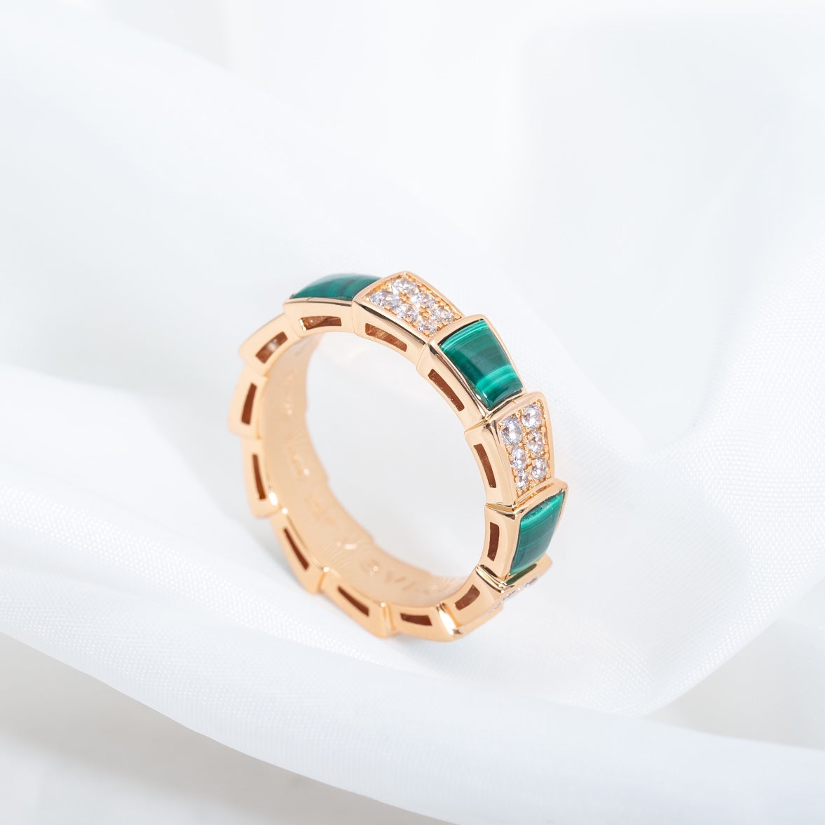 [Renovia Jewelry]SERPENTI RING PINK GOLD MALACHITE DIAMOND PAVED 4MM