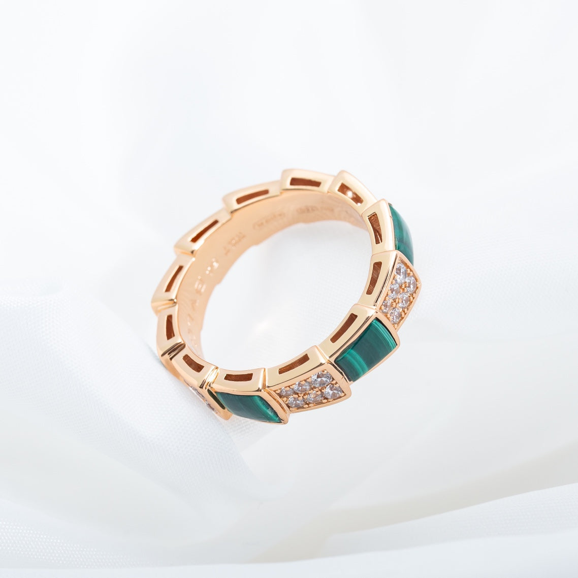 [Renovia Jewelry]SERPENTI RING PINK GOLD MALACHITE DIAMOND PAVED 4MM