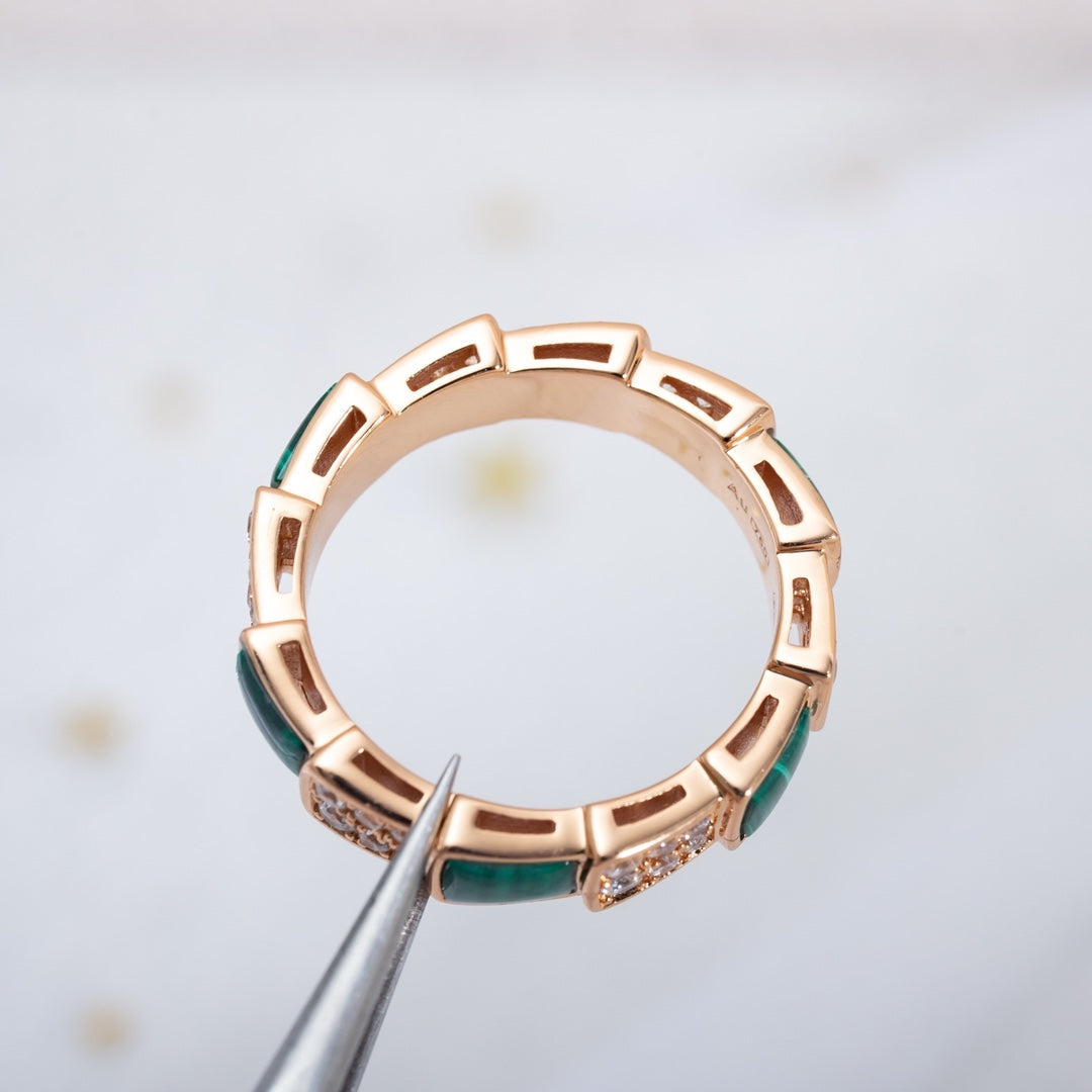 [Renovia Jewelry]SERPENTI RING PINK GOLD MALACHITE DIAMOND PAVED 4MM