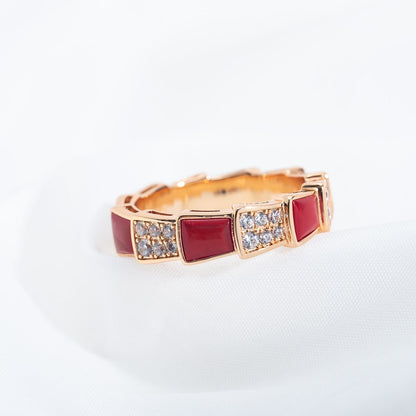 [Renovia Jewelry]SERPENTI RING PINK GOLD CARNELIAN DIAMOND PAVED 4MM