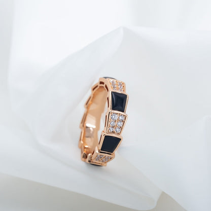 [Renovia Jewelry]SERPENTI RING PINK GOLD BLACK MOP DIAMOND PAVED 4MM