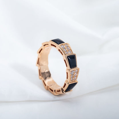 [Renovia Jewelry]SERPENTI RING PINK GOLD BLACK MOP DIAMOND PAVED 4MM