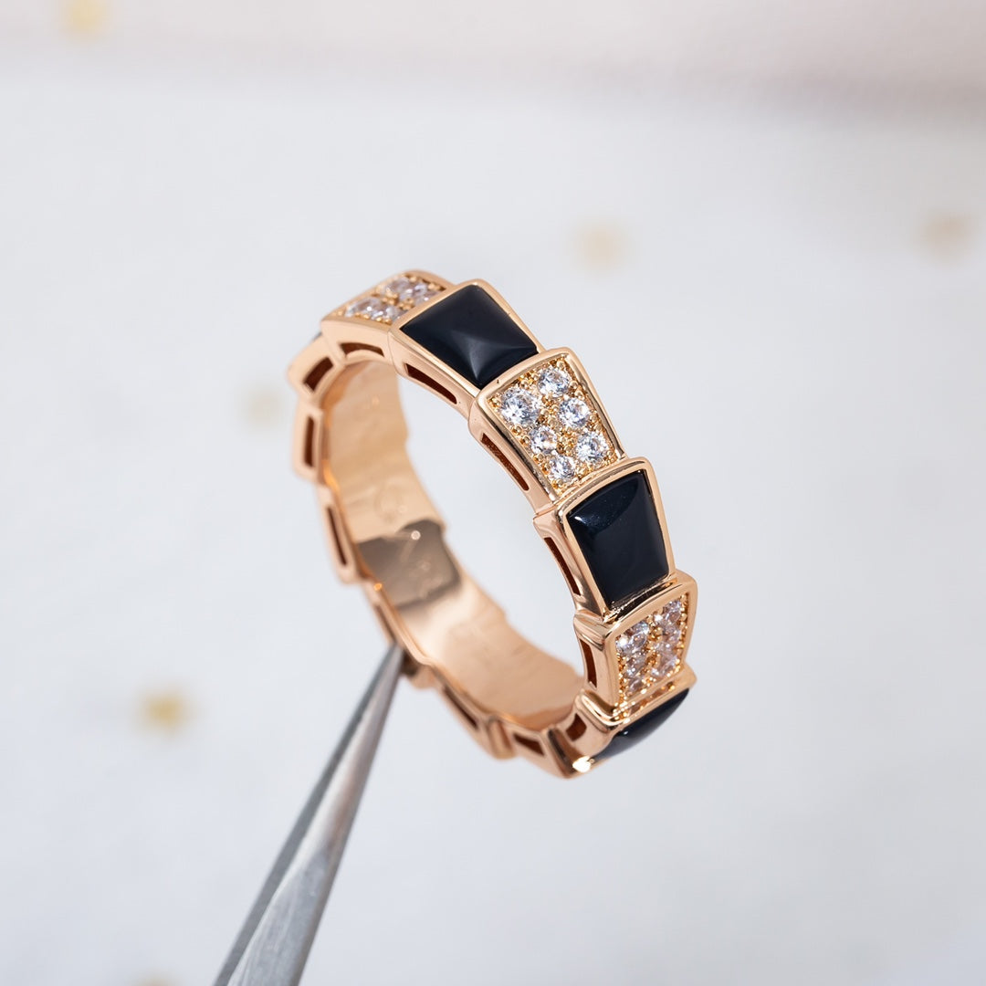 [Renovia Jewelry]SERPENTI RING PINK GOLD BLACK MOP DIAMOND PAVED 4MM