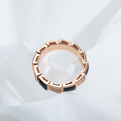[Renovia Jewelry]SERPENTI RING PINK GOLD BLACK MOP DIAMOND PAVED 4MM