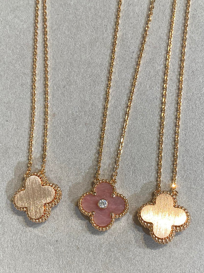 [Renovia Jewelry]CLOVER 15MM DIAMOND RHODONITE NECKLACE