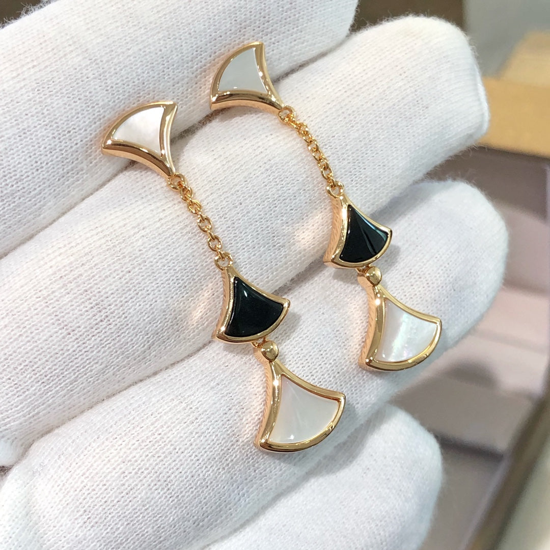 [Renovia Jewelry]DREAM EARRINGS 3 MOTIFS ONYX MOP PINK GOLD