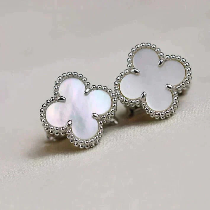[Renovia Jewelry]CLOVER MEDIUM 1 MOTIFS  WHITE MOP EARRINGS SILVER