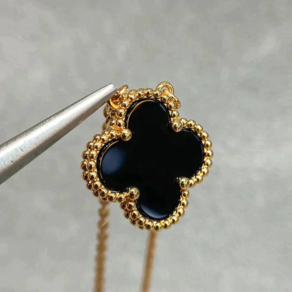 [Renovia Jewelry]CLOVER 15MM BLACK ONYX SINGLE FLOWER NECKLACE