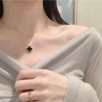 [Renovia Jewelry]CLOVER 15MM BLACK ONYX SINGLE FLOWER NECKLACE