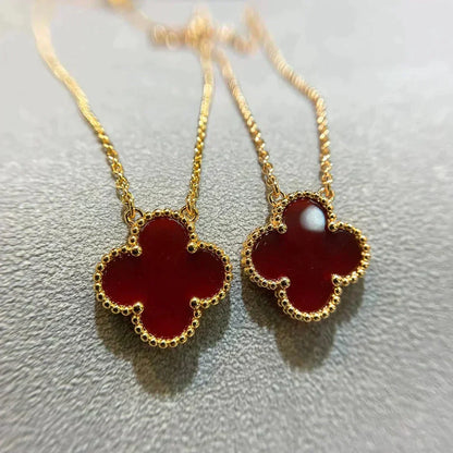 [Renovia Jewelry]CLOVER 15MM CARNELIAN SINGLE FLOWER NECKLACE