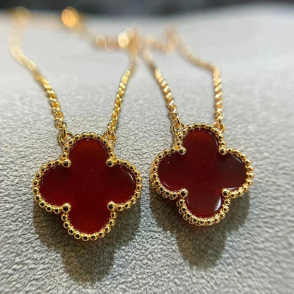 [Renovia Jewelry]CLOVER 15MM CARNELIAN SINGLE FLOWER NECKLACE
