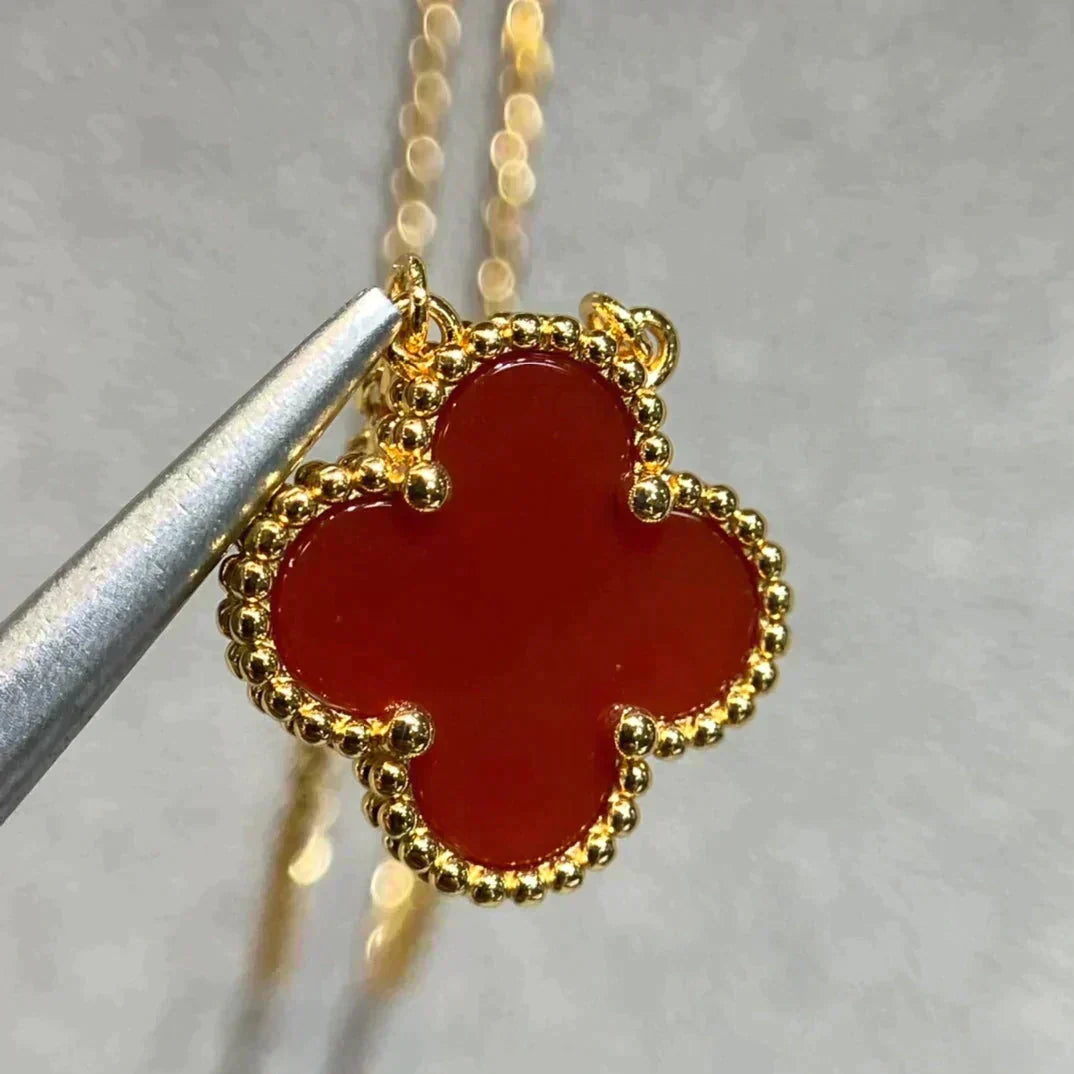 [Renovia Jewelry]CLOVER 15MM CARNELIAN SINGLE FLOWER NECKLACE