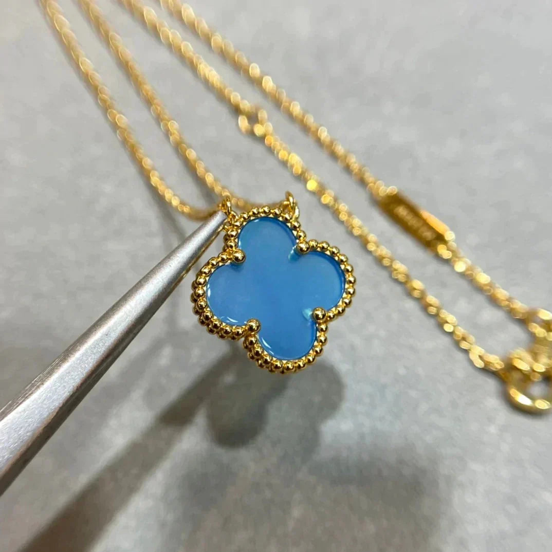 [Renovia Jewelry]CLOVER 15MM BLUE AGATE NECKLACE