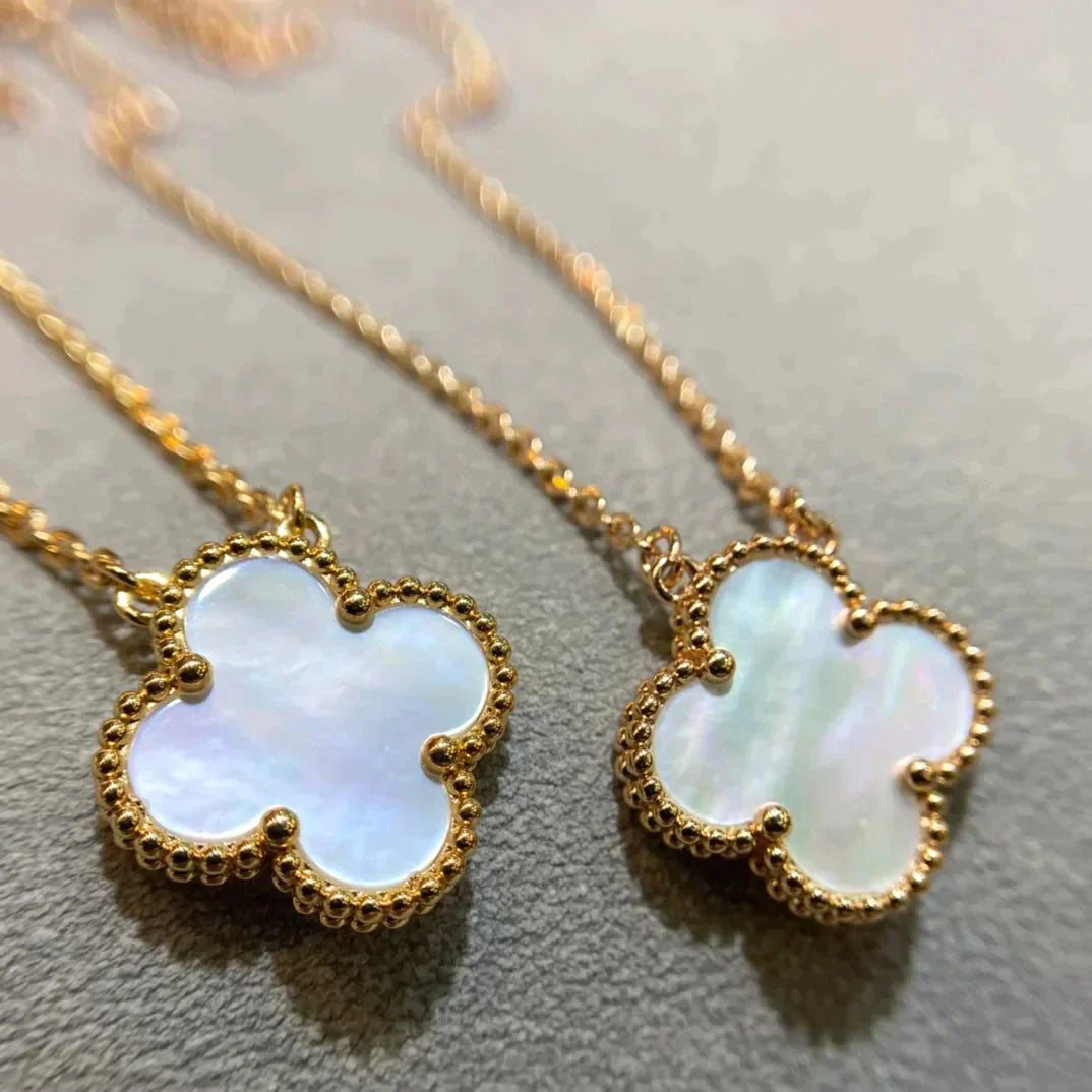 [Renovia Jewelry]CLOVER 15MM WHITE MOTHER-OF-PEARL GOLD NECKLACE