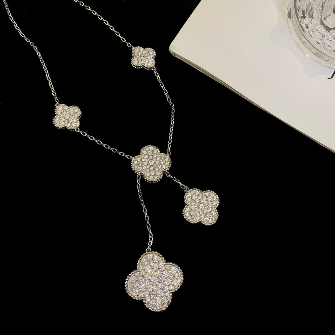[Renovia Jewelry]CLOVER 5 MOTIFS SILVER DIAMONDS NECKLACE