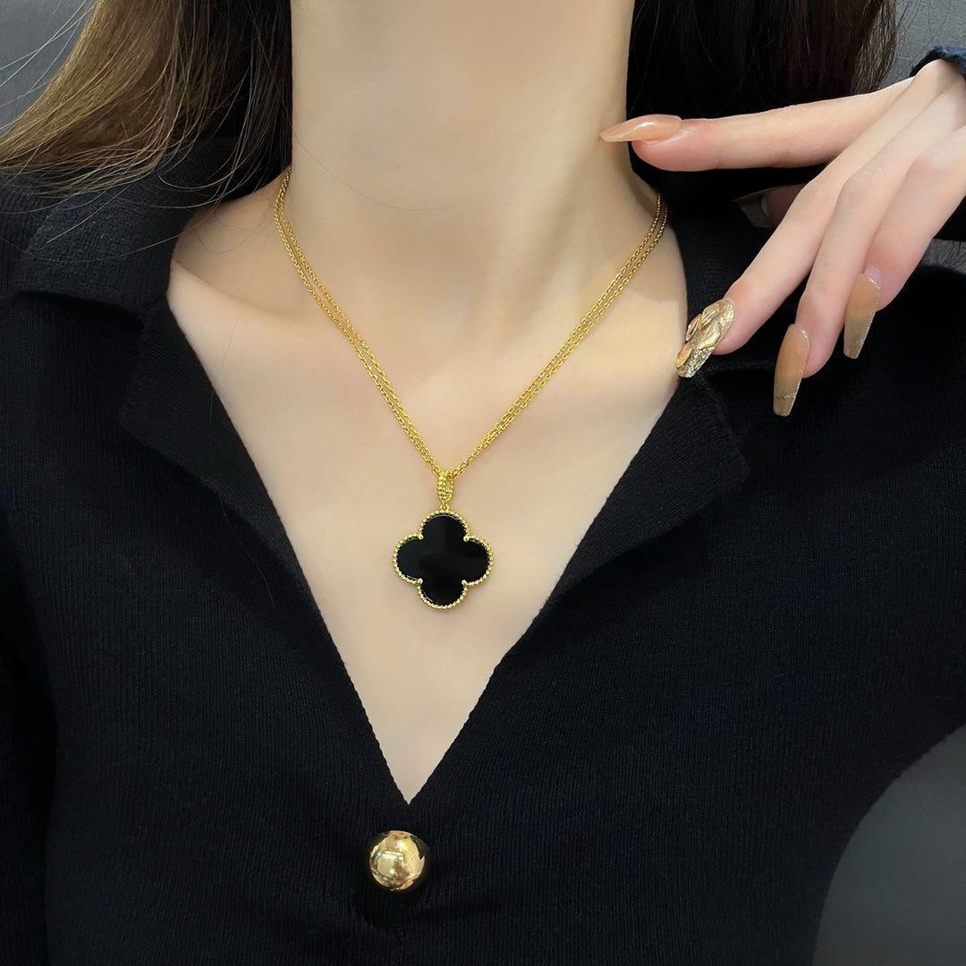 [Renovia Jewelry]CLOVER 25MM NECKLACE GOLD ONYX