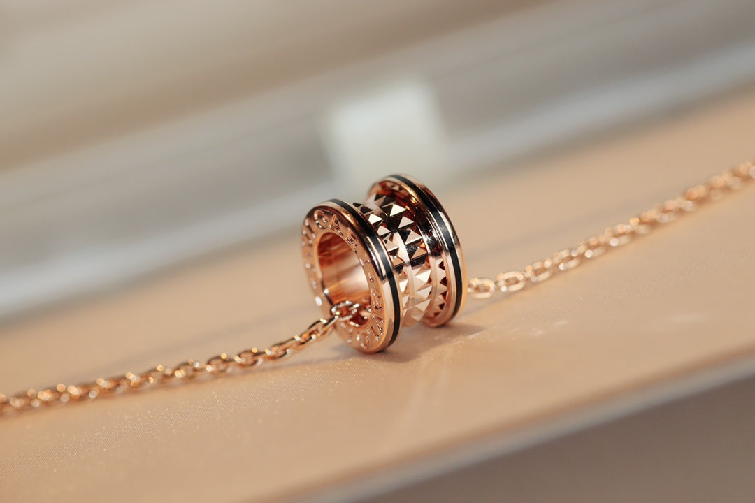 [Renovia Jewelry]ZERO 1 ROCK PEDANT PINK GOLD BLACK NECKLACE