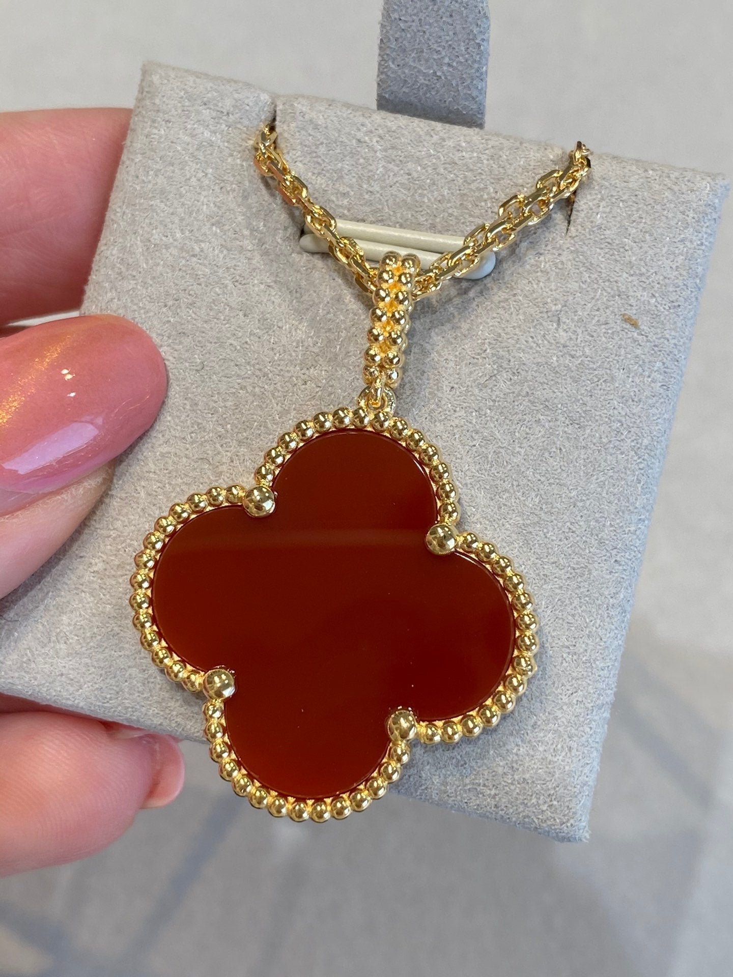 [Renovia Jewelry]CLOVER 25MM NECKLACE GOLD CARNELIAN
