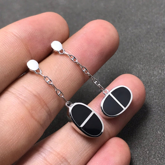 [Renovia Jewelry]CHAINE VERSO BLACK CERAMIC SILVER EARRINGS