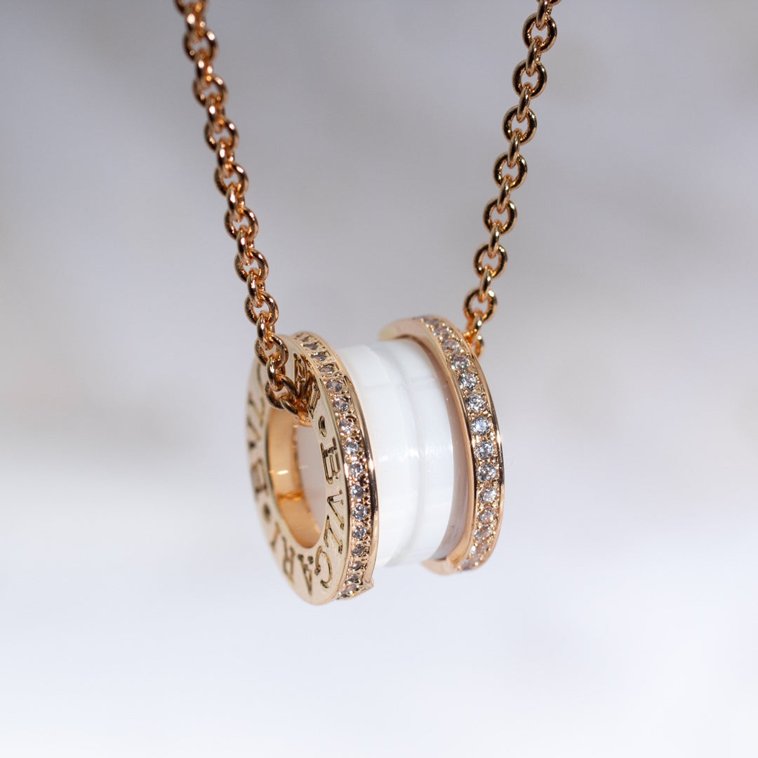 [Renovia Jewelry]ZERO 1 WHITE CERAMIC PINK GOLD DIAMOND NECKLACE